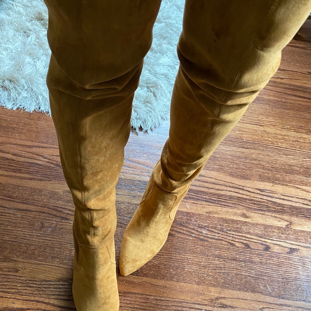 ‘Mario’ Tan Over the knee suede leather boots